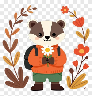 Cute Badger Holding A Flower PNG