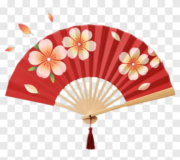 Red Fan With Cherry Blossom Design PNG