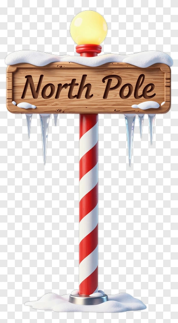 North Pole Sign With Candy Cane Pole PNG