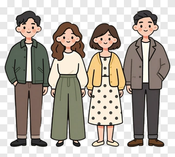 Cartoon Family Group Standing Together PNG