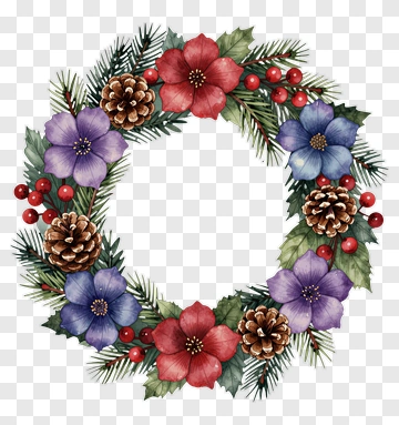 Colorful Floral Wreath With Pinecones And Berries PNG