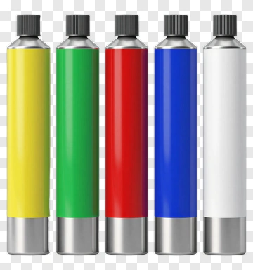 Five Paint Cans In Primary And Secondary Colors PNG