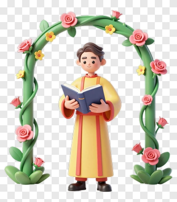 Man Reading Book Under Floral Arch PNG