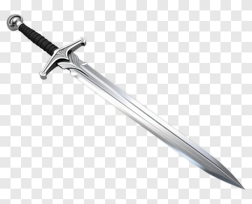 Ornate Silver Sword With Black Grip PNG