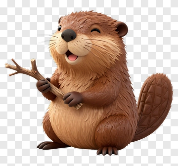 Happy Cartoon Beaver Holding Stick PNG