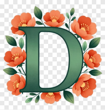 Letter D With Flower Wreath PNG