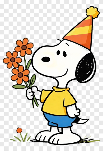 Snoopy Wearing A Party Hat With Flowers PNG