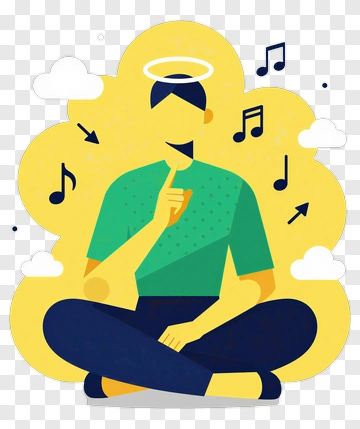 Person In Meditation With Music Notes PNG