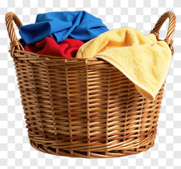 Wicker Basket With Clothes PNG