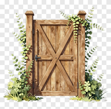 Wooden Gate With Vines And Flowers PNG