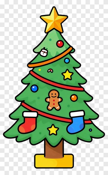 Cartoon Christmas Tree With Decorations PNG