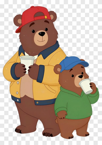 Father Bear And Son Bear Drinking Together PNG