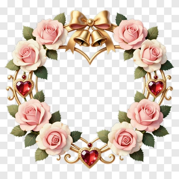 Heart-Shaped Wreath With Roses And Bells PNG