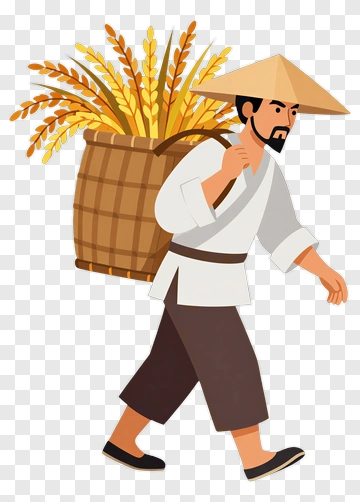 Farmer Carrying Rice In Basket PNG