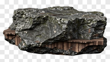 Large Textured Rock On Wooden Platform PNG