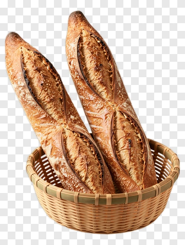 Fresh Baguettes In Wicker Basket PNG