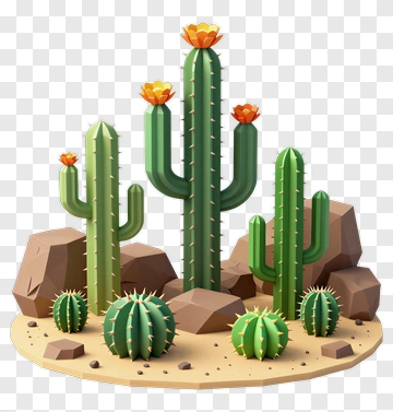 Desert Cactus With Orange Flowers PNG