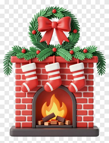 Christmas Fireplace With Stockings And Garland PNG