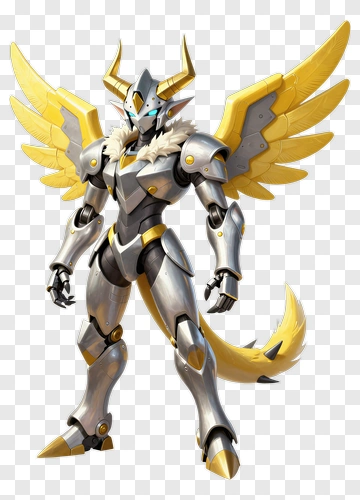 Golden Winged Mecha Robot PNG