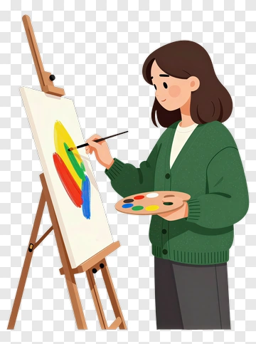 Woman Painting With Colorful Brush PNG