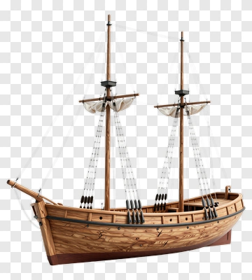 Wooden Model Ship With Sails PNG