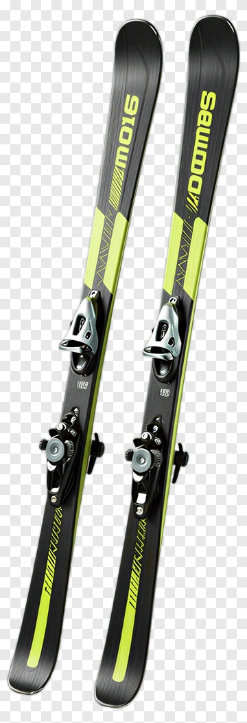 Black And Yellow Skis With Bindings PNG