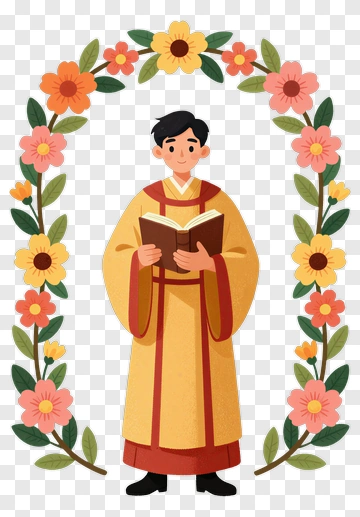 Man In Traditional Attire Holding A Book PNG