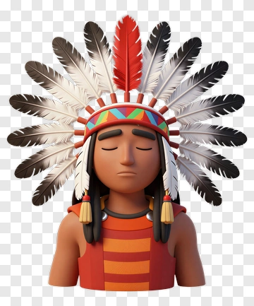 Native American Figure With Feather Headdress PNG