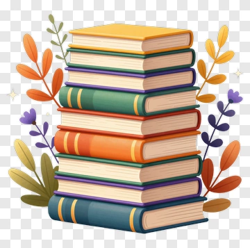 Stack Of Books With Leaves And Flowers PNG