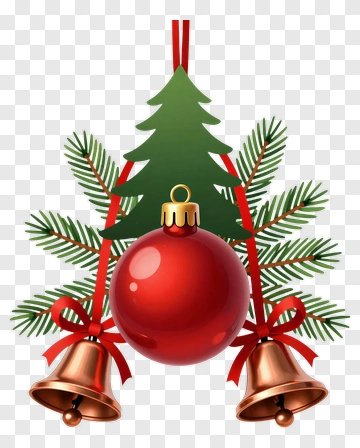 Christmas Tree With Ornament And Bells PNG