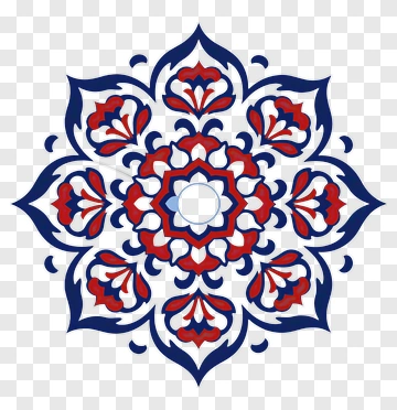 Symmetrical Mandala Ornament In Blue Red And White PNG
