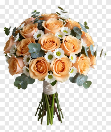 Orange Rose Bouquet With Daisy And Eucalyptus PNG