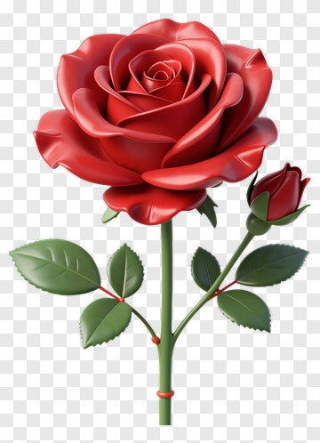 Red Rose With Bud And Leaves PNG