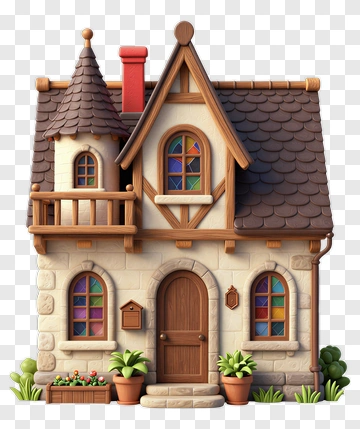 Cozy Cartoon House With Colorful Windows PNG