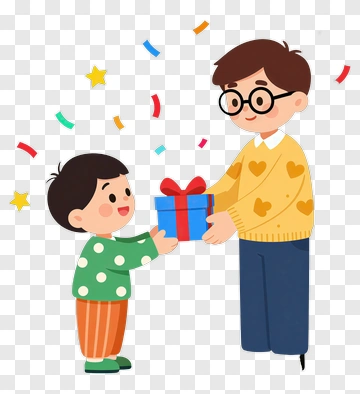 Boy And Man Sharing A Gift PNG