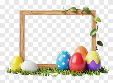 Easter Eggs With Wooden Frame And Vine PNG