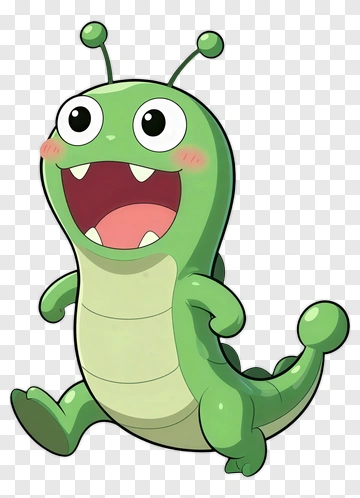 Green Cartoon Alien With Antennae PNG