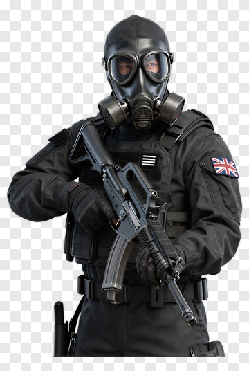 Soldier In Gas Mask And Tactical Gear PNG
