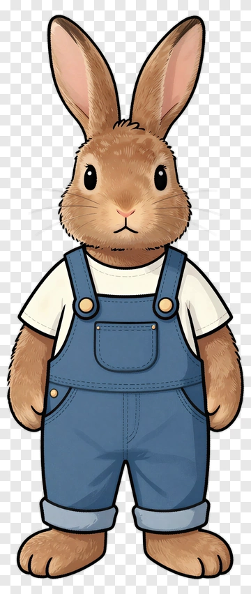 Cute Rabbit In Overalls PNG
