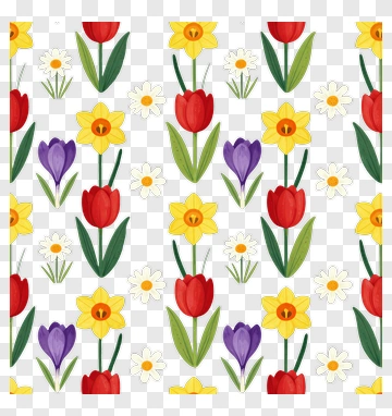 Spring Floral Pattern With Tulips Daffodils And Crocuses PNG