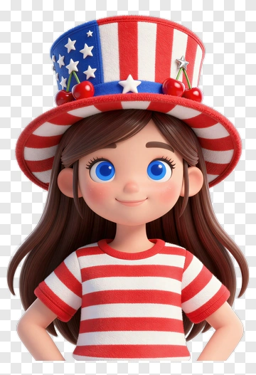 Girl In American Flag Hat PNG