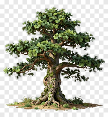 Ancient Pine Tree With Moss And Roots PNG