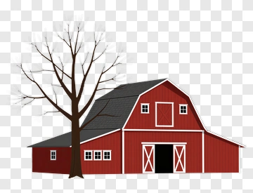 Red Barn With Bare Tree PNG
