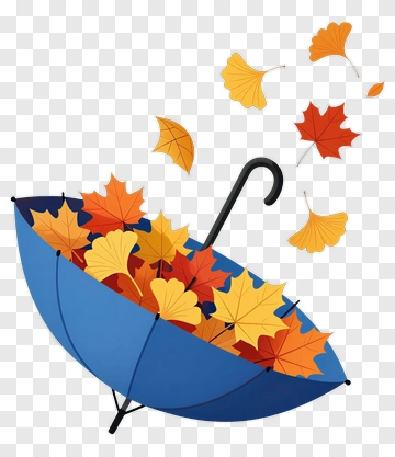 Blue Umbrella Overflowing With Autumn Leaves PNG