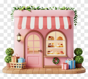 Cozy Pink Bakery Shop With Gifts PNG