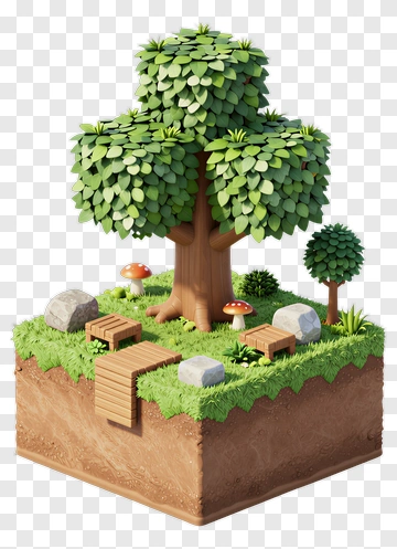 Floating Island With Tree And Mushrooms PNG