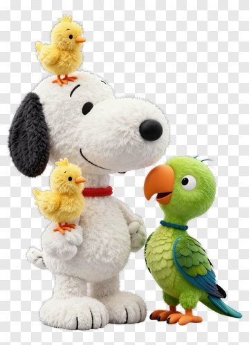 Snoopy With Chicks And Parrot PNG