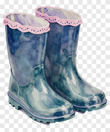 Blue Rain Boots With Pink Trim PNG