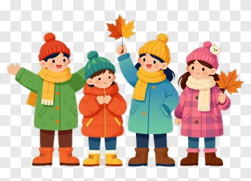 Children Holding Autumn Leaves PNG
