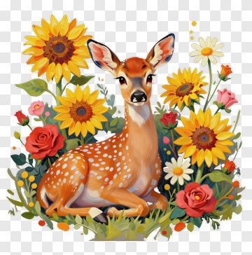 Fawn Among Flowers PNG